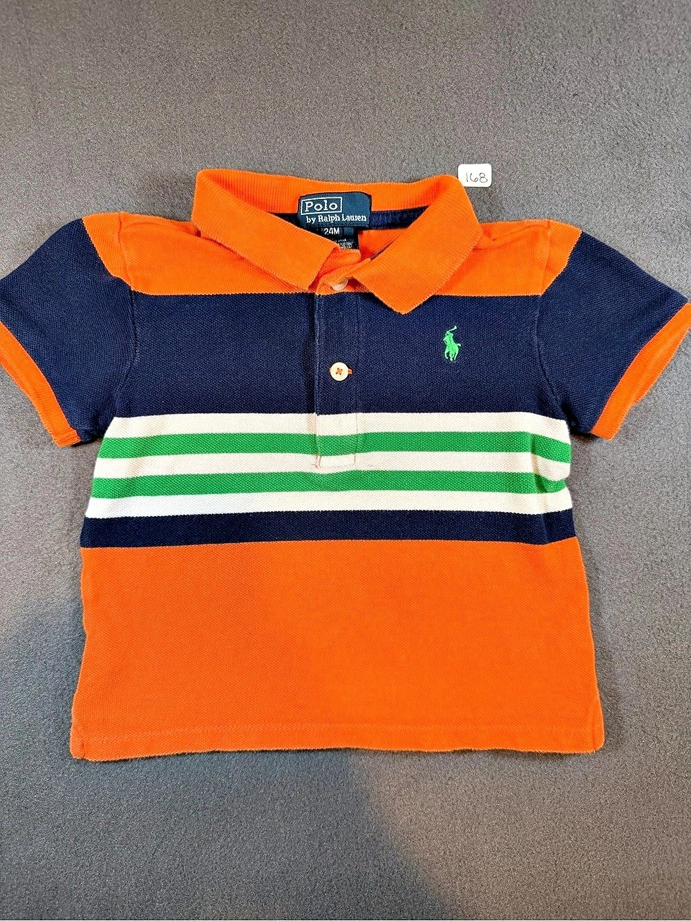 Polo by Ralph Lauren Baby Boy Striped Cotton Mesh Polo Shirt Orange & Blue Baby